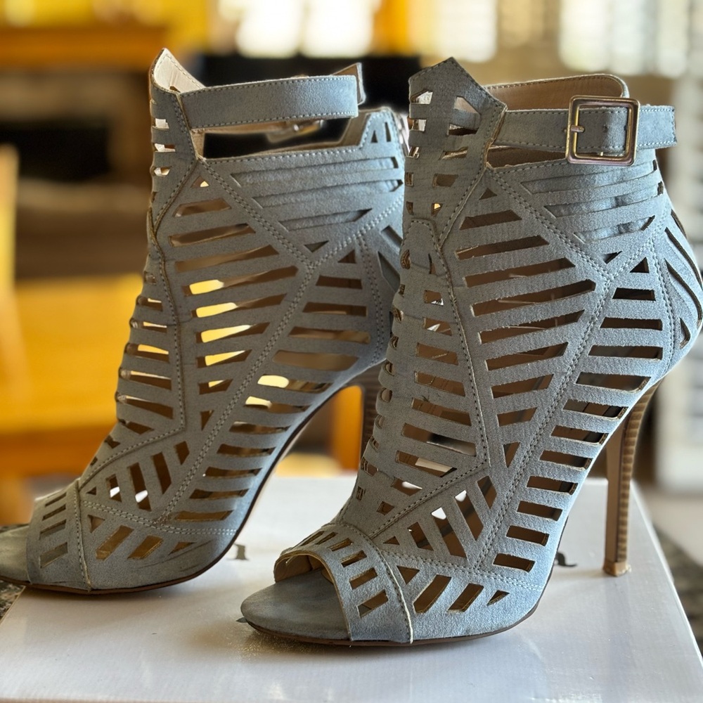 Chelsea & Zoe Blue Stiletto Heels with Geometric Cutouts